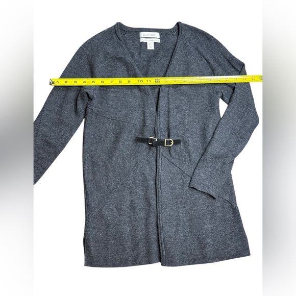 Ellen Tracy Tunic Sweater 100% Merino Wool Cardigan Women Gray Long Sleeve Belt - Picture 6 of 16